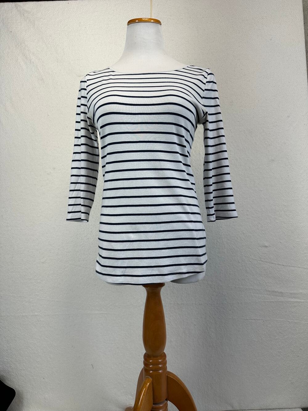 TEX Blue and White Striped 3/4 Sleeve Cotton Top Size XL Casual Quiet Luxury